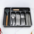 Silverware Drawer Organizer, Expandable Utensil Tray for Kitchen, BPA Free Flatware and Cutlery Holder, Adjustable Plastic Storage for Spoons Forks Knives, Large, Black