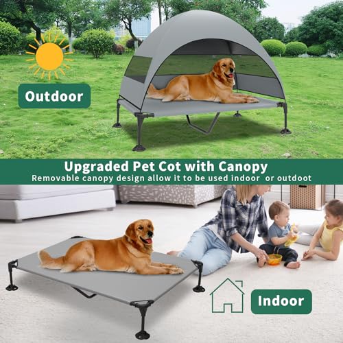 Elevated Dog Bed with Canopy, Raised Outdoor Cot, Removable Shade Tent, Large Grey O9328