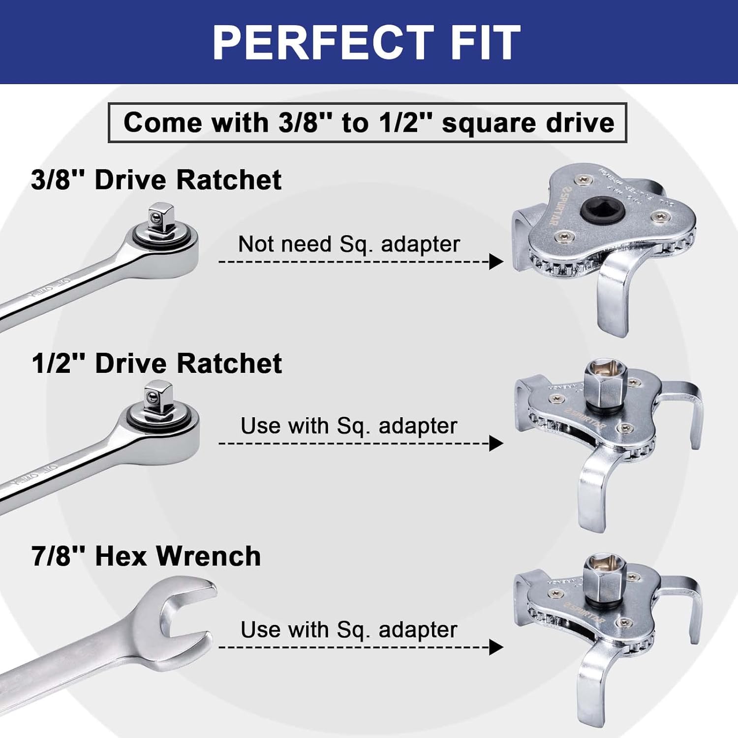 Universal Oil Filter Wrench 3 Jaw Adjustable Removal Tool B639253