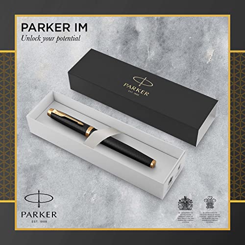 Fountain Pen, Black Lacquer Gold Trim, Medium Nib with Blue Ink Refill M14113