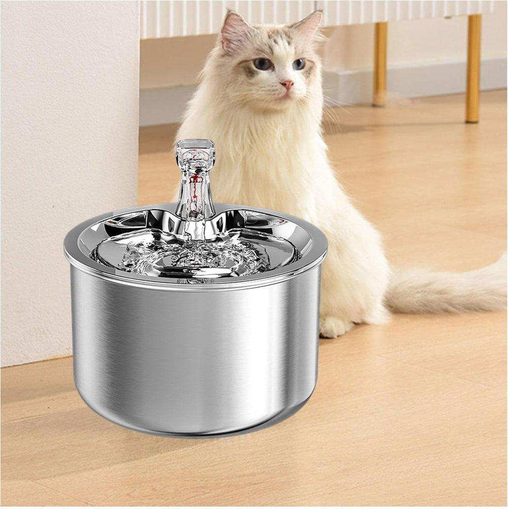 Stainless Steel Pet Water Fountain, Stainless Water Fountain Pets, 2L/67OZ Adjustable Water Flow,Mute,Easy to Clean Water Dispenser for Pets, Suitable for Small/Large Cats and Dogs