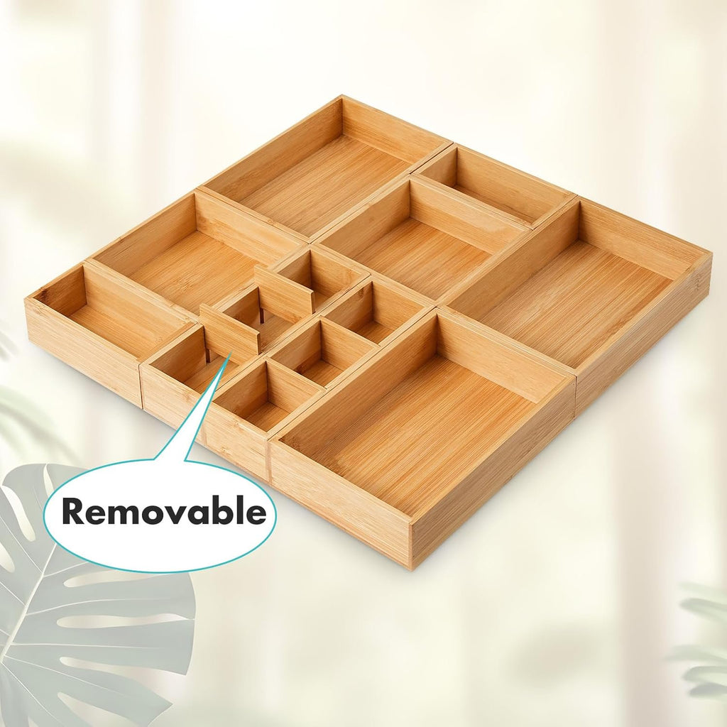 Bamboo Drawer Organizer Set of 9 Storage Bins D8923