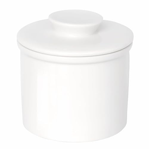 Classic Ceramic Butter Dish, French Butter Keeper with Lid for Countertop, Butter Crock for spreadable butter | Soft butter (white)