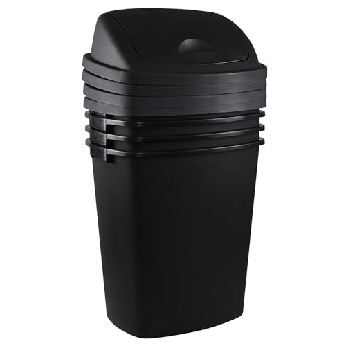 Rectangular Plastic Kitchen Trash Can with Swing Lid, Set of 4, Black O866
