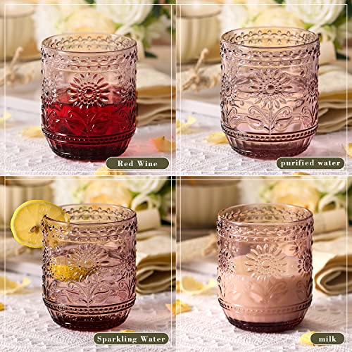 Set of 6 Red Vintage 12oz Glass Cups for Soda, Lemonade, Cocktail, Dishwasher Safe P491537