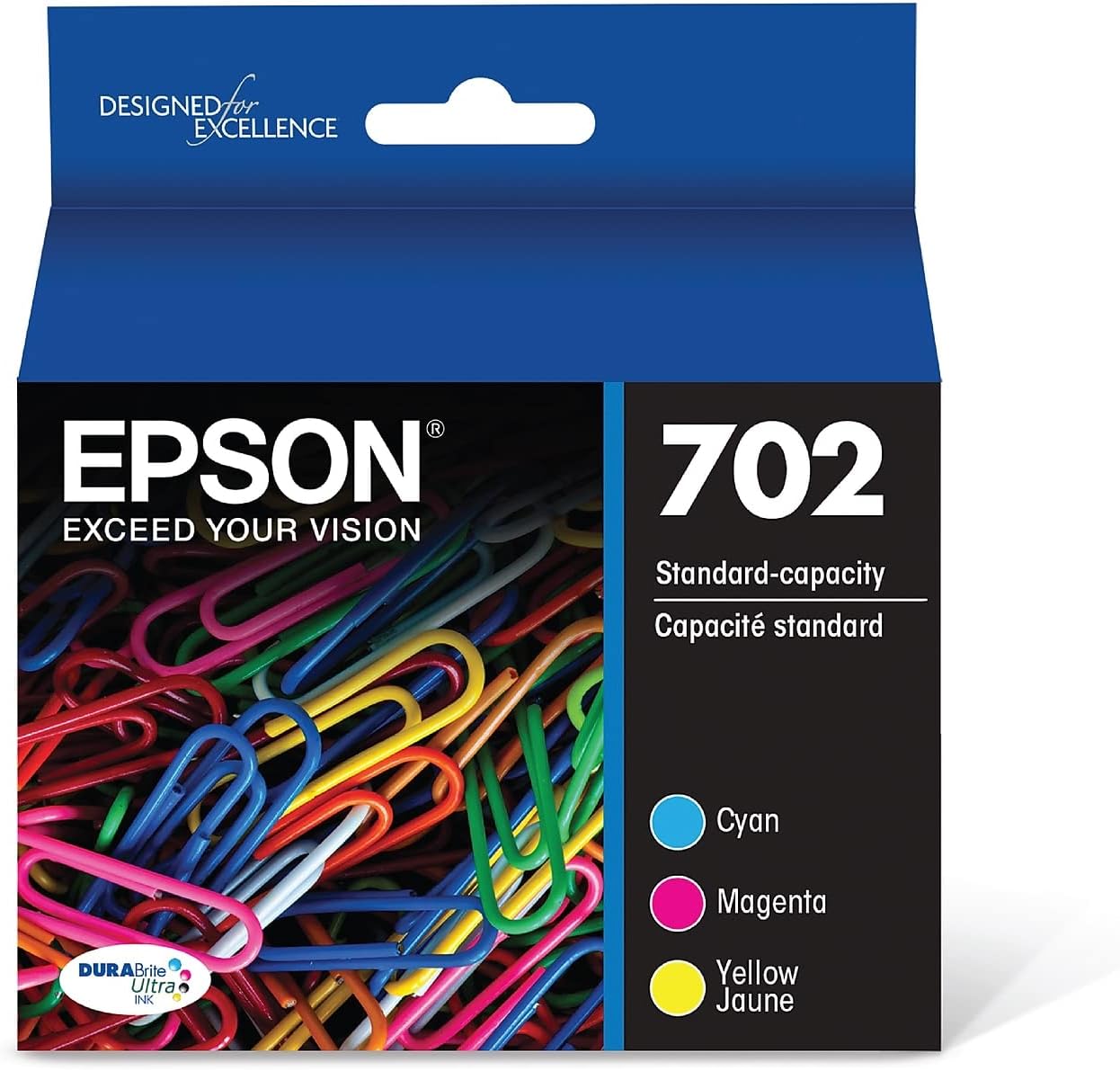 EPSON 702 DURABrite Ultra Ink Standard Capacity Color Combo Pack (T702520-S) Works with WorkForce Pro WF-3720, WF-3730, WF-3733