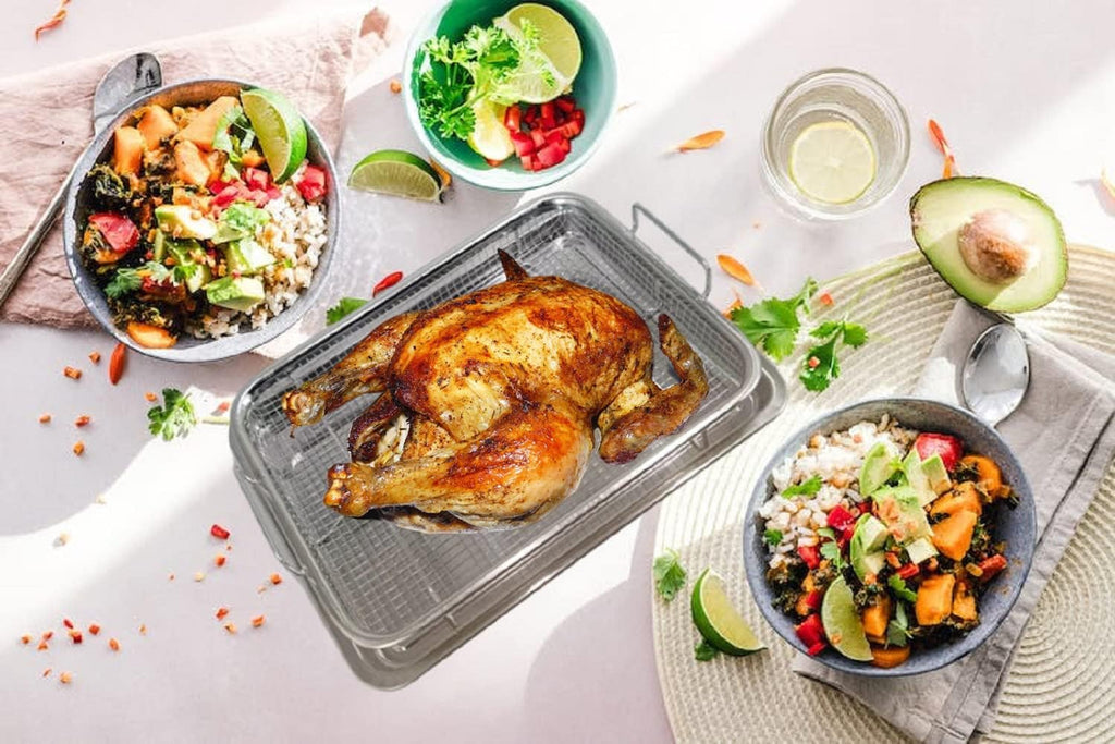 Stainless Steel Air Fryer Basket Set with Crisper Tray and Grease Catcher D725203