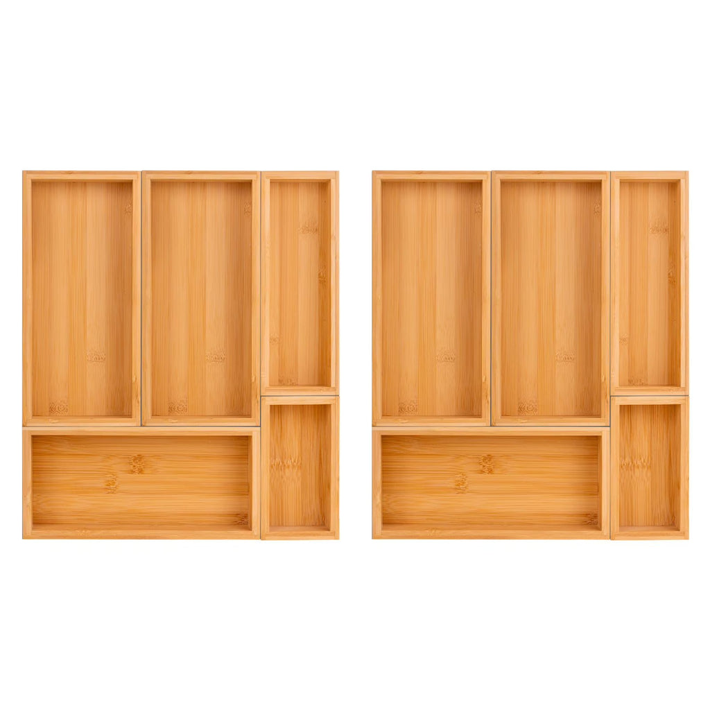 Bamboo Drawer Dividers Set, Adjustable Wooden Organizers for Kitchen, Bathroom, Silverware, Makeup, Jewelry, Stationery, Stackable Trays, Brown