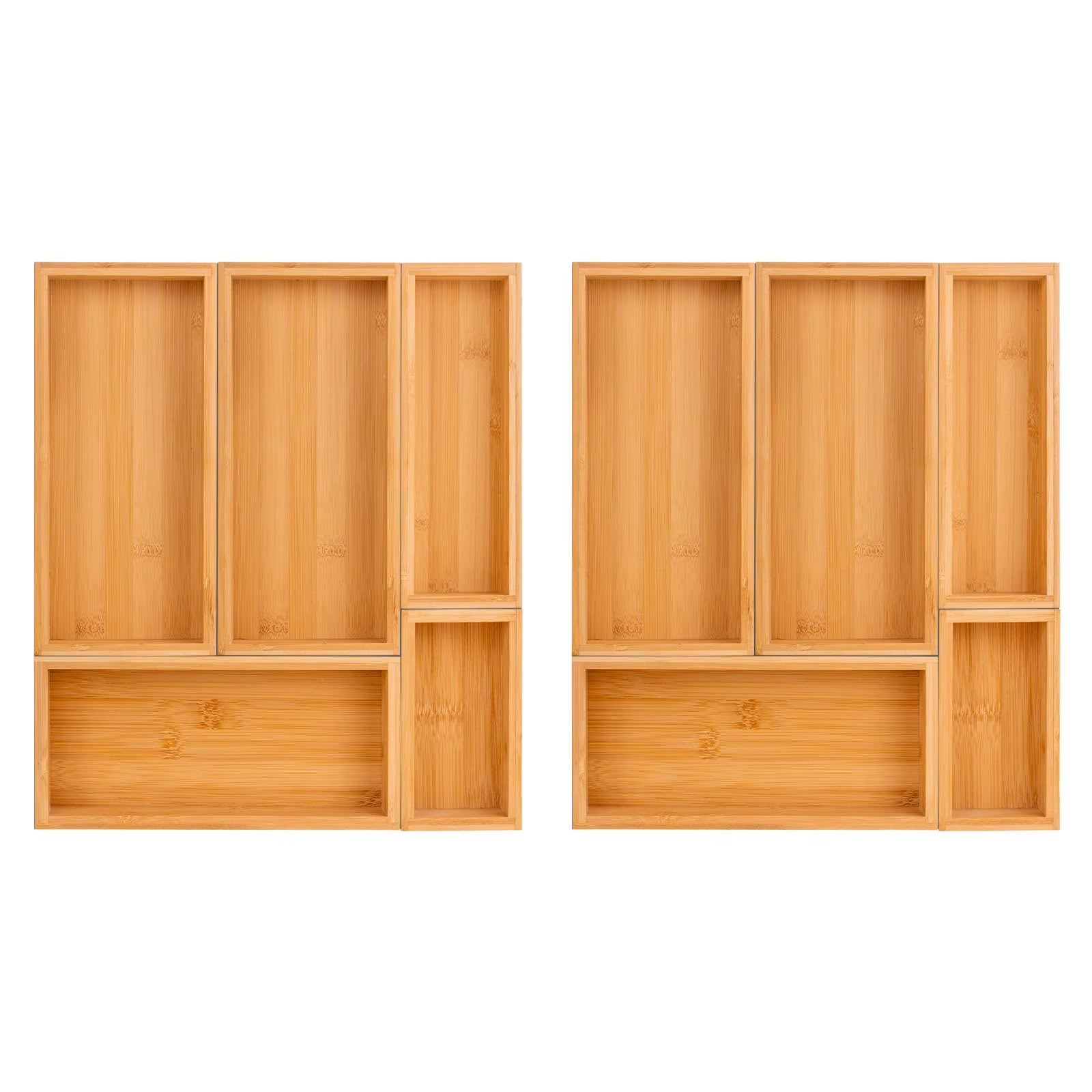 Bamboo Drawer Dividers Set, Adjustable Wooden Organizers for Kitchen, Bathroom, Silverware, Makeup, Jewelry, Stationery, Stackable Trays, Brown