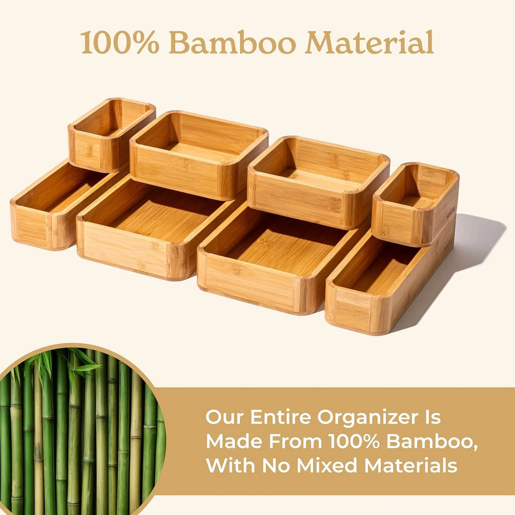 Bamboo Drawer Organizer Set for Kitchen, Bathroom, and Jewelry R926