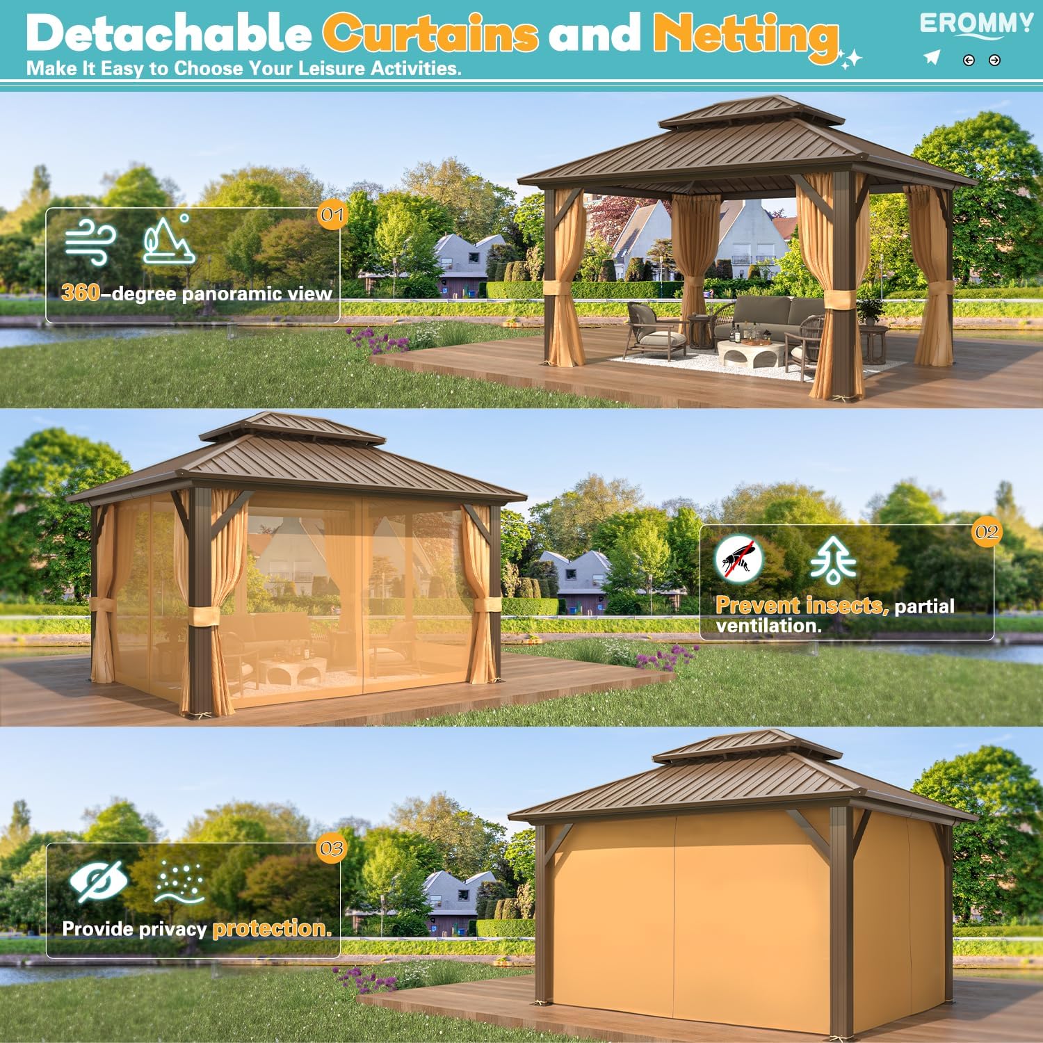10'x12' Hardtop Gazebo with Galvanized Steel Double Roof and Aluminum Frame W661