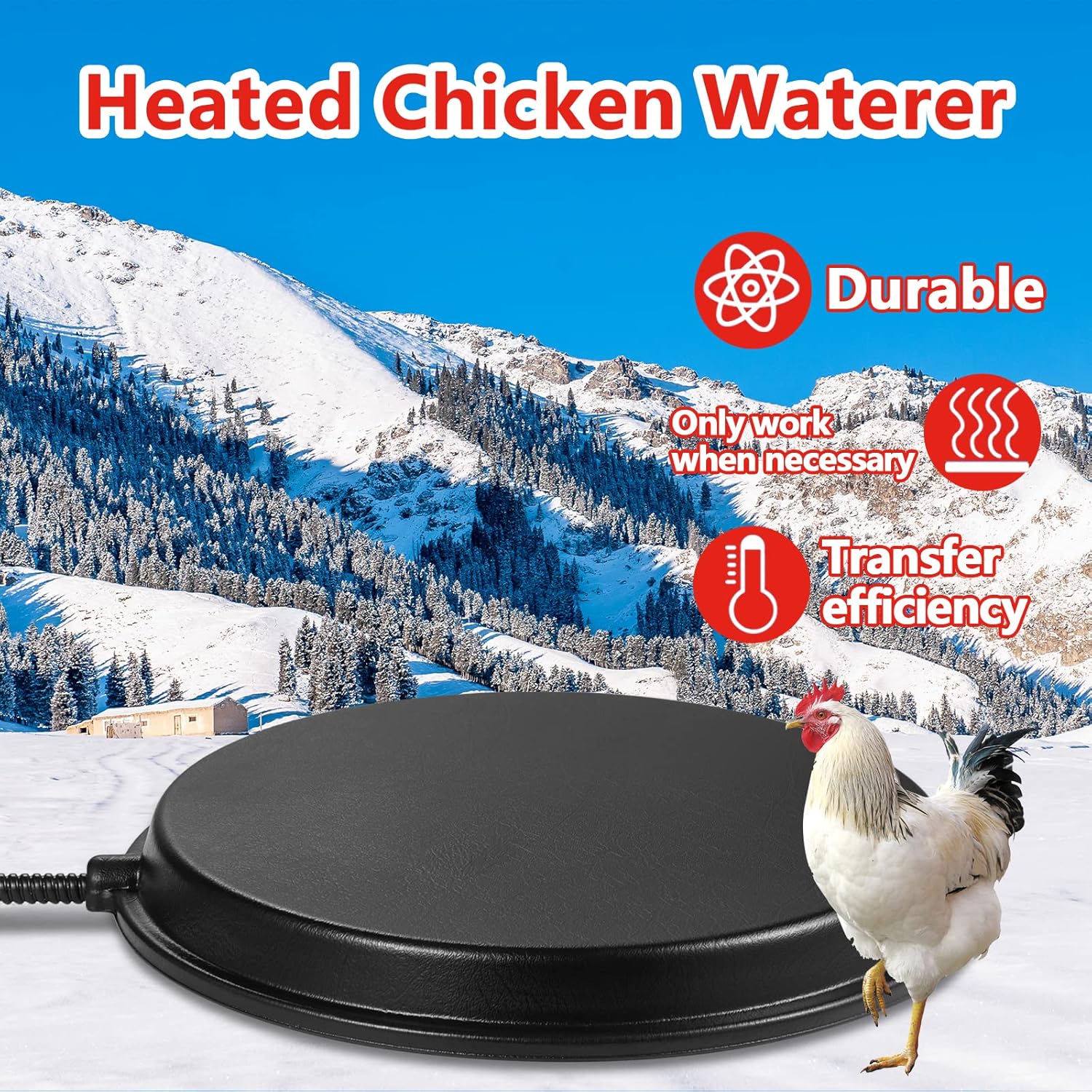 Heated Base for Poultry Waterer, 80W Winter Deicer for Metal Founts M102436