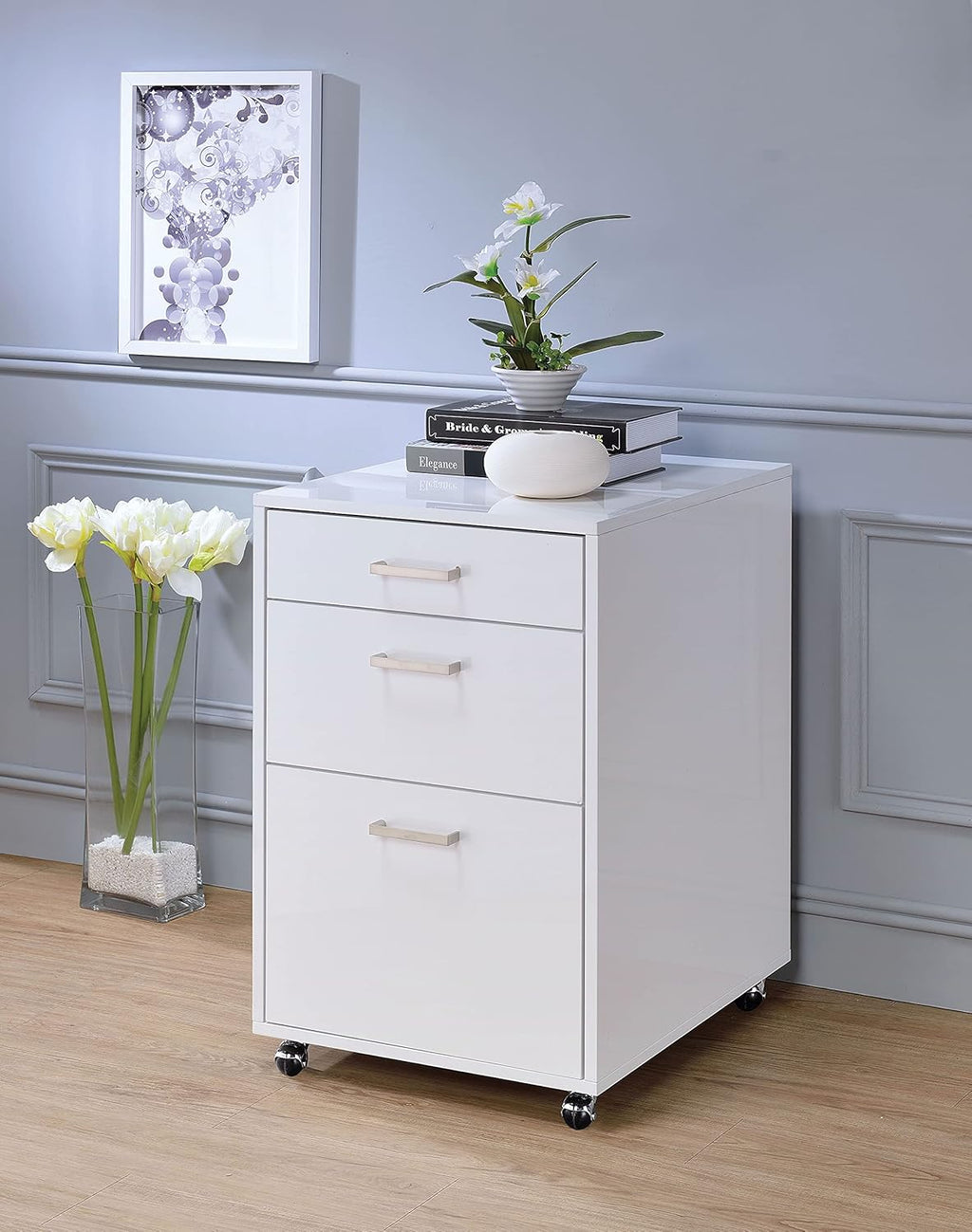 File Cabinet with 3 Drawers and Caster Wheels, LERFAN Contemporary Style Rectangular File Cabinets & Console Tables, 18" x 22" x 28"H