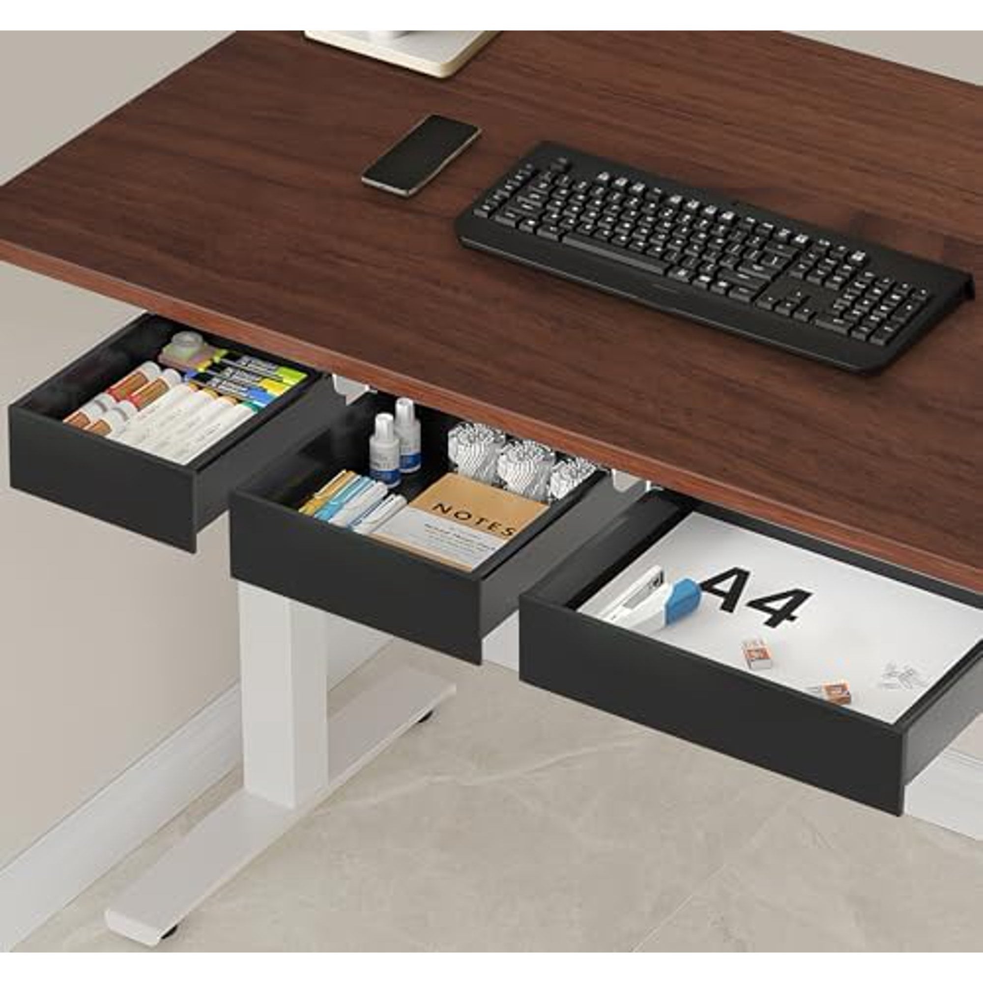 Under Desk Table Drawer Storage Organizer,3 Pack Large &amp; Medium &amp; Small Slide Out Desk Drawers - Hidden Desktop Organizer,Adhesive Storage Pencil Tray Under Table(BLACK/LMS)$$Office
