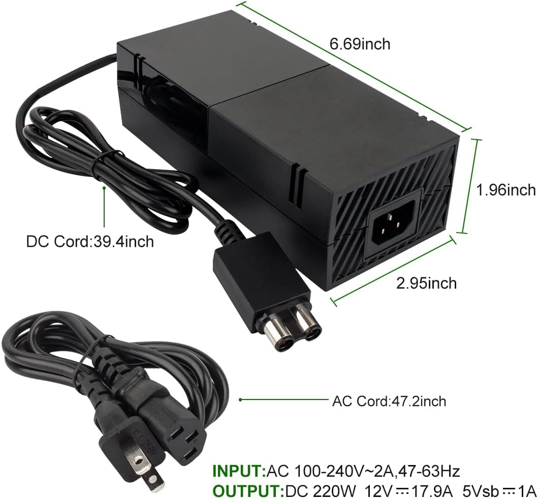 Power Supply Brick for Xbox One Console, 100-240V, Black Y161497