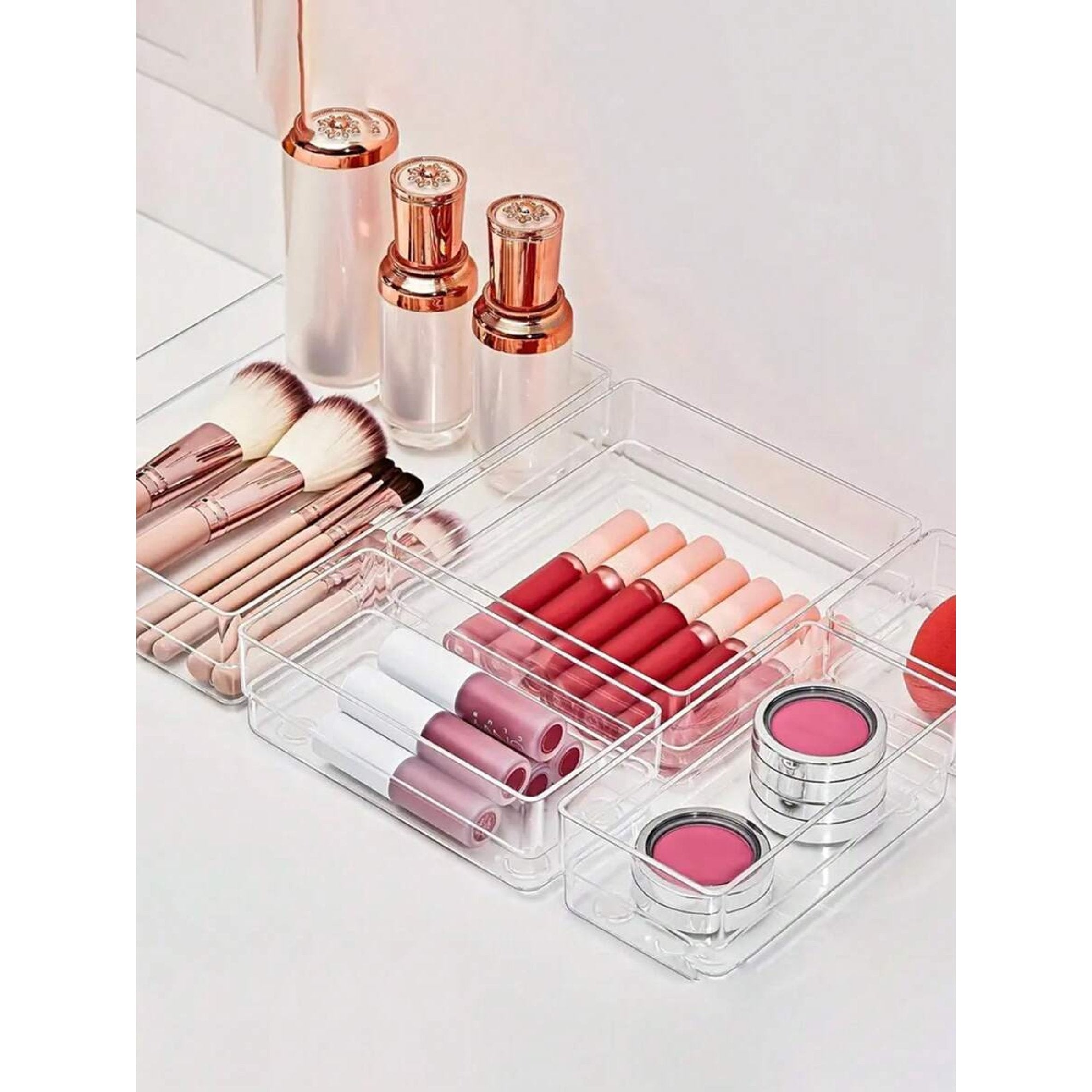 25/44pcs Clear Plastic Drawer Organizers Set, 4-Size Versatile Trays | for Bathroom Vanity, Bedroom, Kitchen Gadgets, Office
