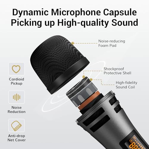 Wireless Microphone System with 4x10 Channels, 200FT UHF Range for Karaoke Party Church Wedding M1686