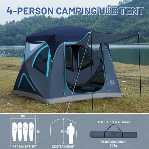 Instant Pop Up Hub Tent 4 Person Weather Resistant Camping Tent B477575