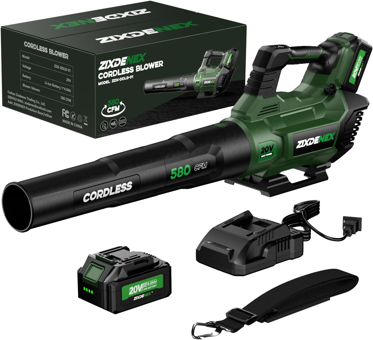 20V Cordless Leaf Blower, 580CFM Electric Leaf Blower with 4.0Ah Battery and 2A Fast Charger, 3 Levels Adjustable Speed Up to 160MPH, Handheld Powered Blower for Snow Blowing, Lawn Care, Yard