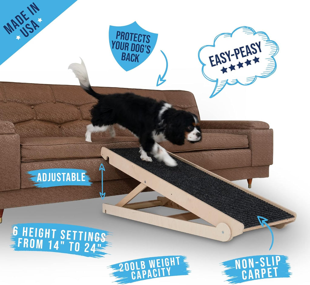 Adjustable Dog Ramp for Couch or Bed with Paw Traction Mat, 40" Long, Fits Small Dogs A6444