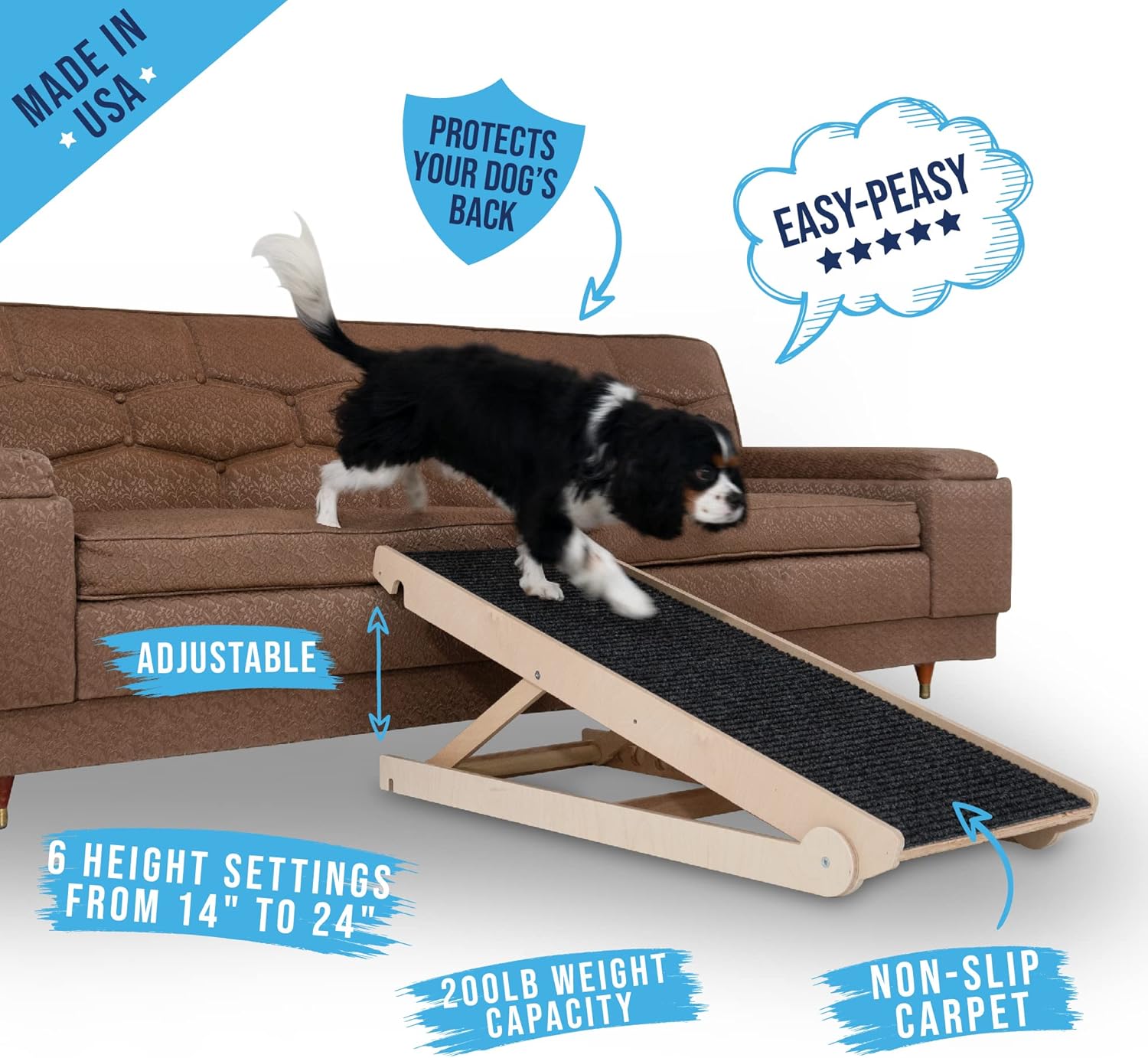 Adjustable Dog Ramp for Couch or Bed with Paw Traction Mat, 40" Long, Fits Small Dogs A6444