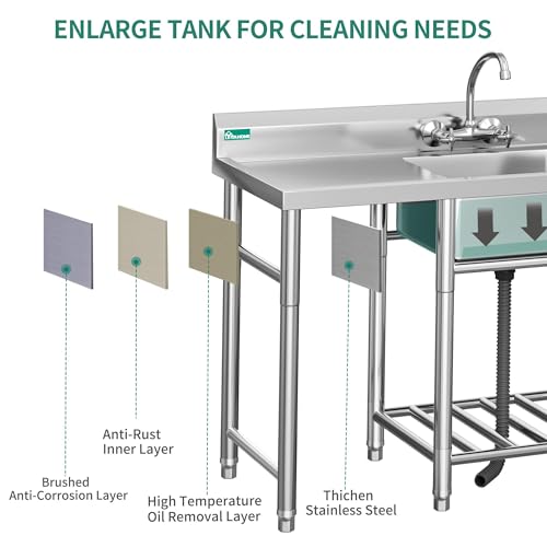 Freestanding Stainless Steel Single Bowl Commercial Sink Station, 29in F115177