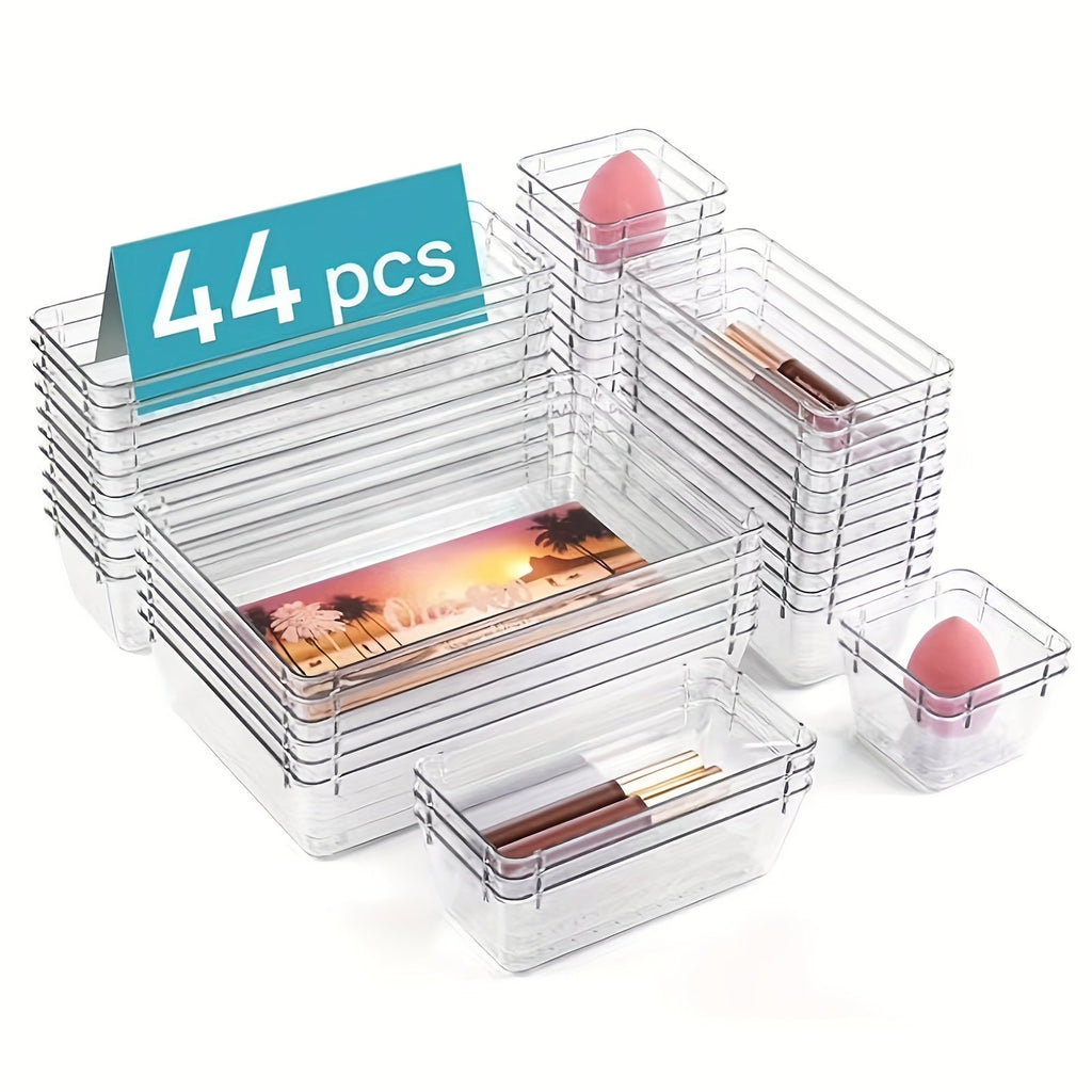 Clear Plastic Drawer Organizers Set with Non-Slip Pads, 4 Sizes T58531