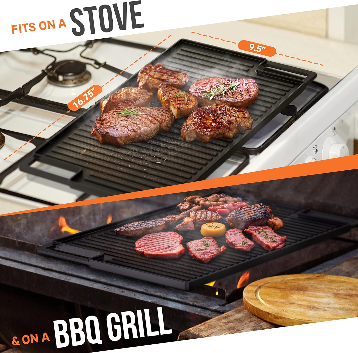 Cast Iron Griddle for Stove Top, Reversible Grill/Griddle, Pre-Seasoned N37782
