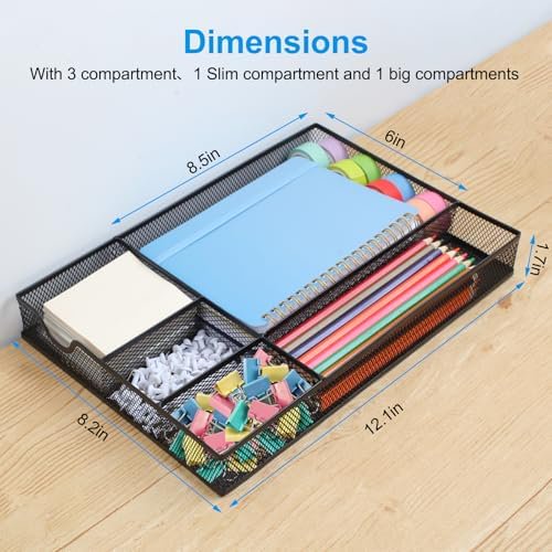 Metal Mesh Desk Drawer Organizer Tray with 5 Grids Q591603