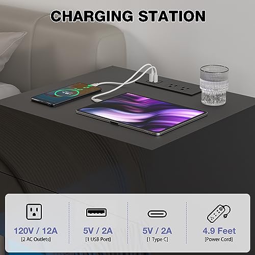White LED Nightstand with Charging Station and Drawers V454