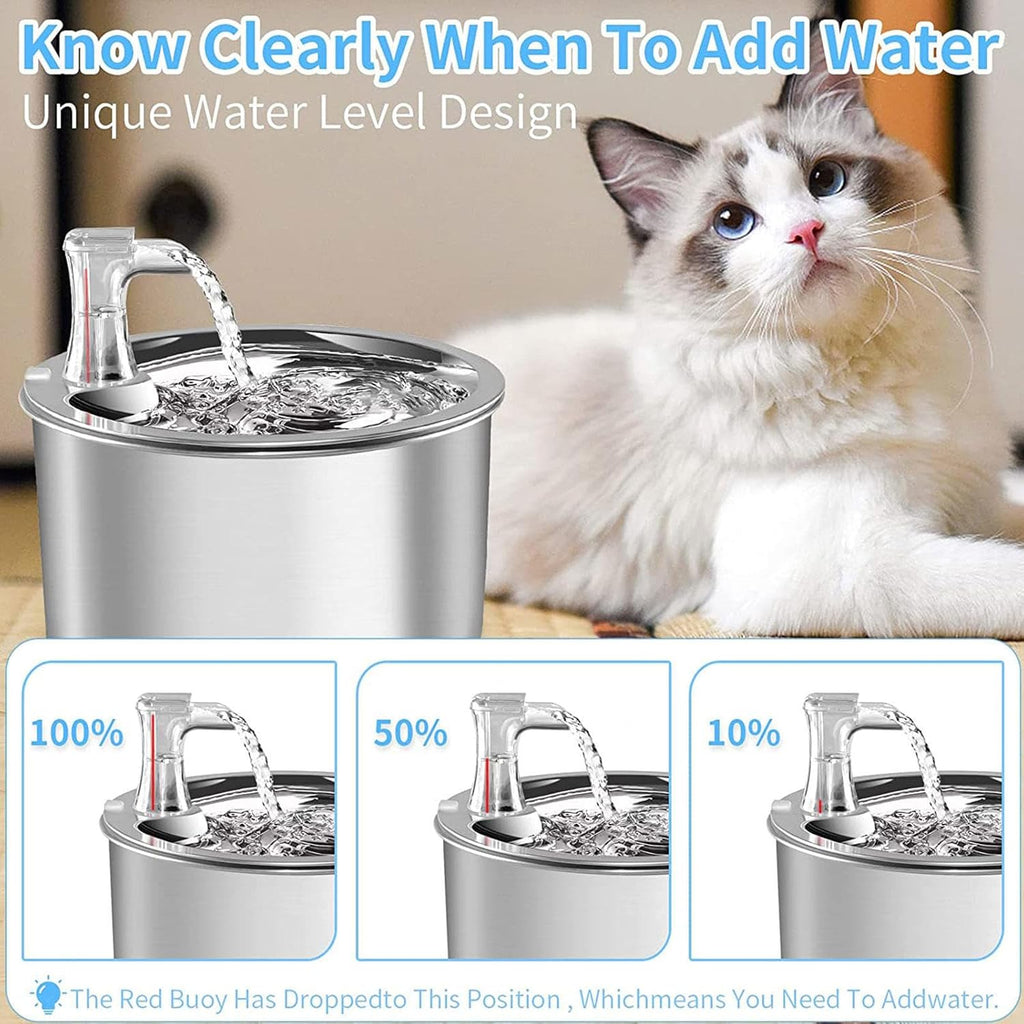 Stainless Steel Pet Water Fountain, 2L, Adjustable Flow, Quiet D510