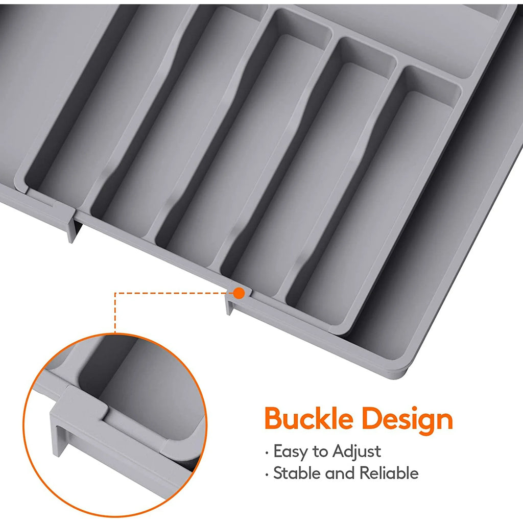 Expandable Utensil Tray for Kitchen, Adjustable Plastic Storage, Grey H767074