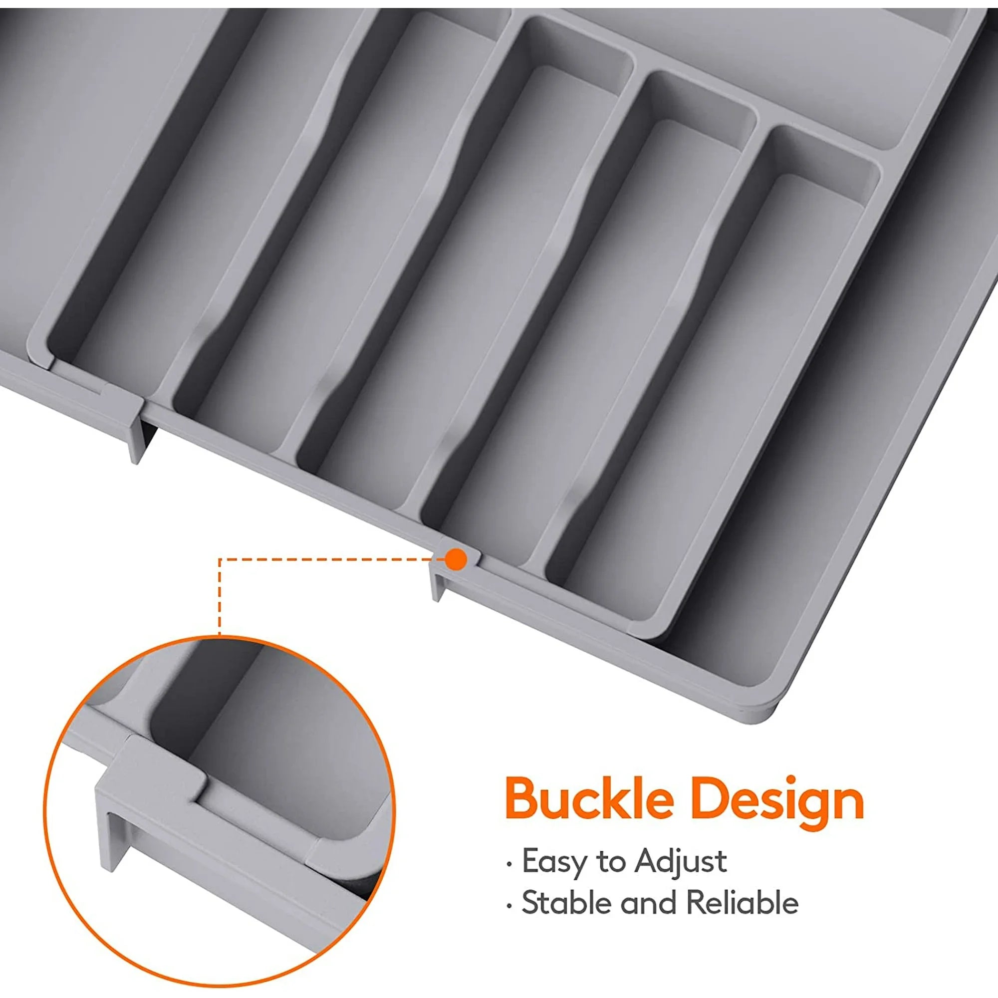 Expandable Utensil Tray for Kitchen, Adjustable Plastic Storage, Grey H767074
