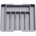 Silverware Drawer Organizer, Expandable Utensil Tray for Kitchen, BPA Free Flatware and Cutlery Holder, Adjustable Plastic Storage for Spoons Forks Knives, Large, Grey