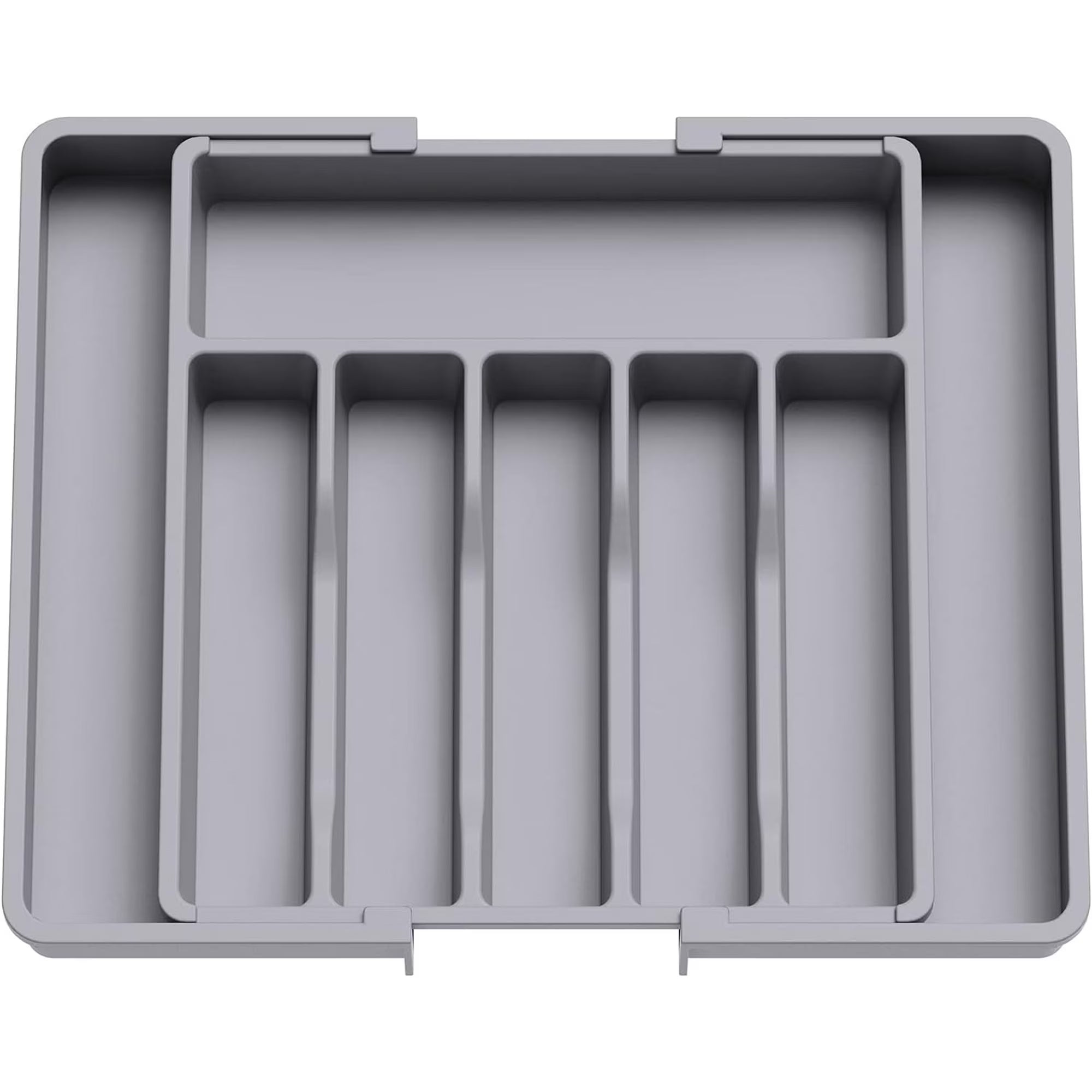 Silverware Drawer Organizer, Expandable Utensil Tray for Kitchen, BPA Free Flatware and Cutlery Holder, Adjustable Plastic Storage for Spoons Forks Knives, Large, Grey