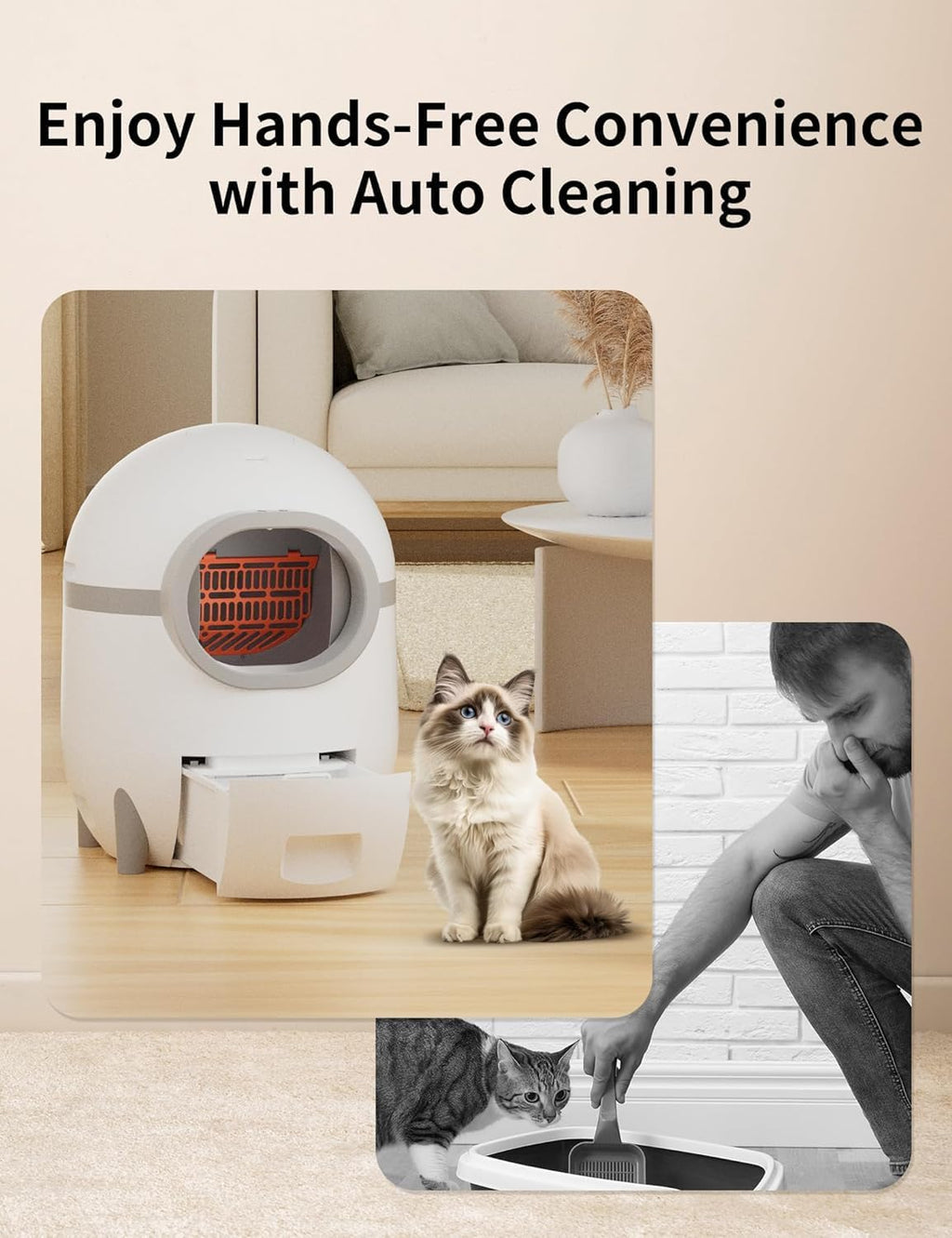Self-Cleaning Cat Litter Box with Extra Large Waste Drawer E2055