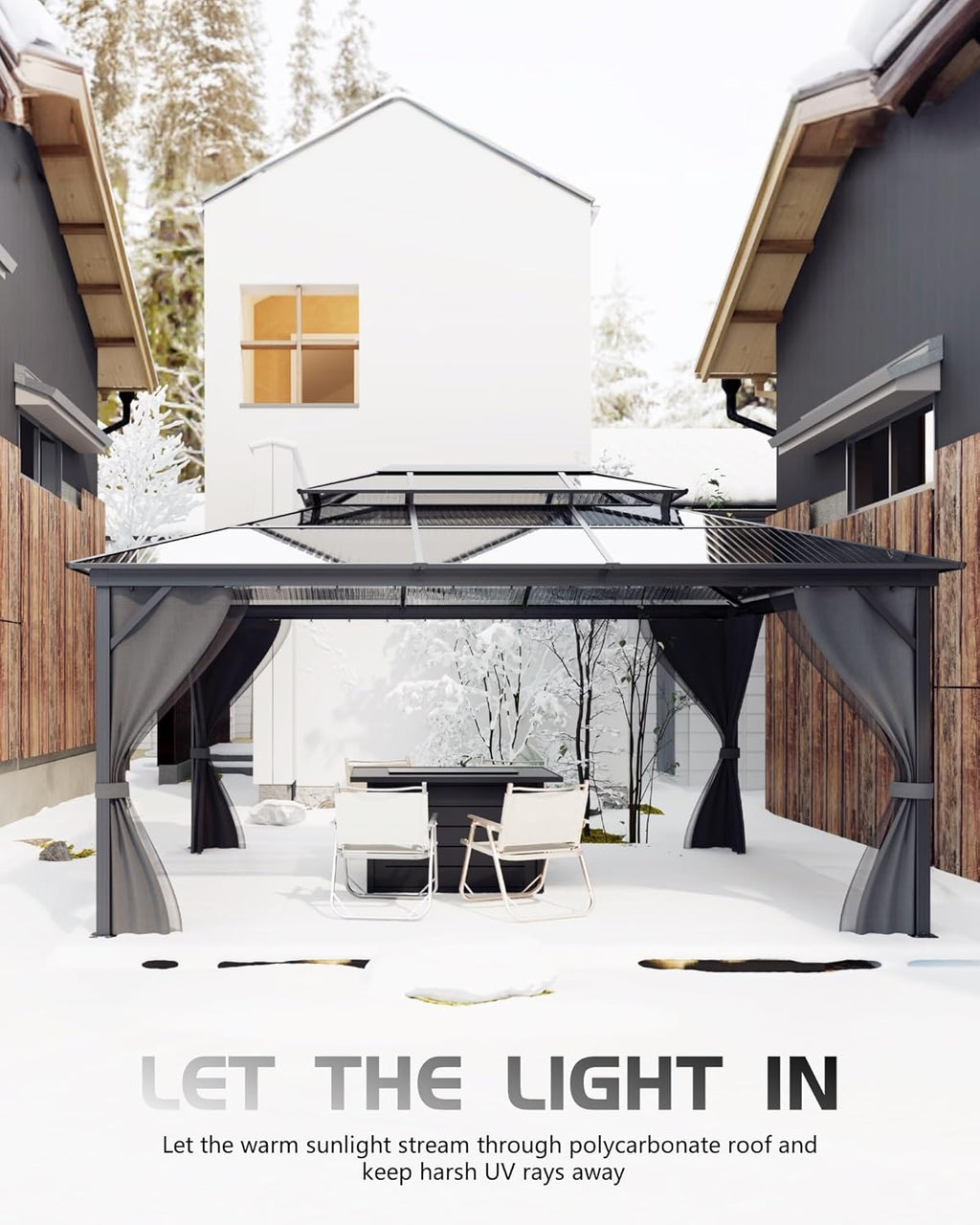 Hardtop Gazebo 10x12 with Polycarbonate Roof, Aluminum Frame, Net and Curtain A23930