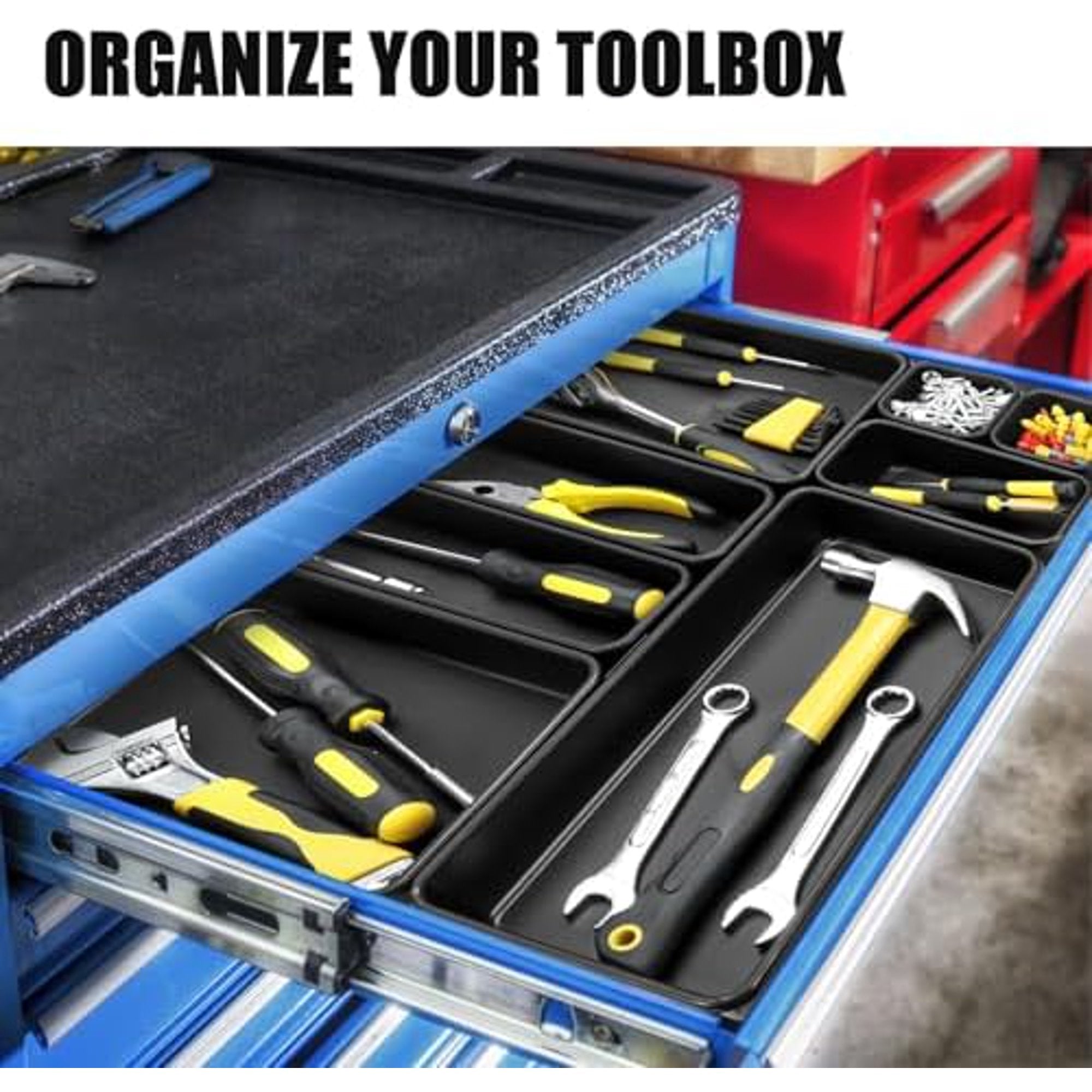 Tool Box Organizer Tray Divider, 60 Pack, 5 Sizes, Black Plastic Bins for Garage and Desk Storage X349