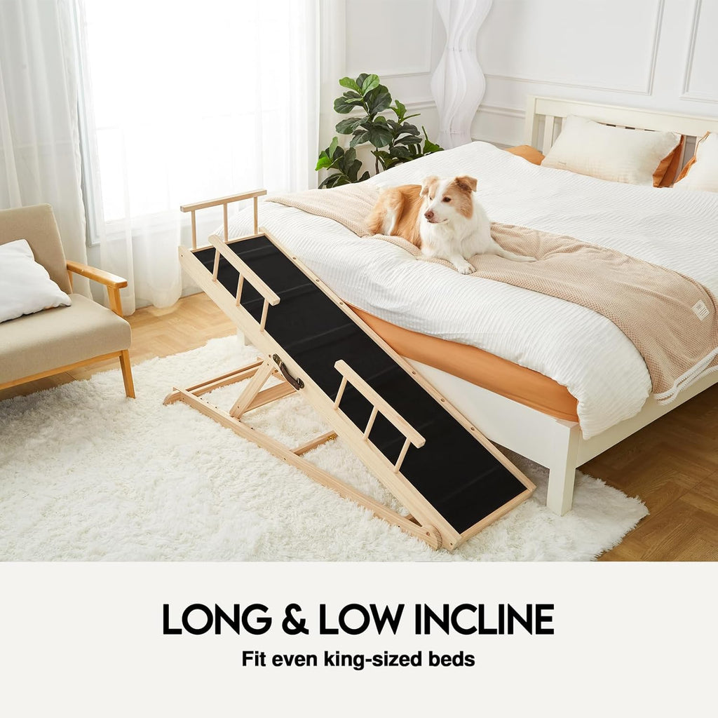 Folding Wooden Dog Ramp for Bed, Non-Slip Surface, Adjustable up to 30 Inch V7286