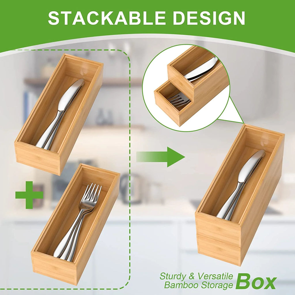 Bamboo Drawer Organizer for Silverware, Stackable Set of 2 W740372