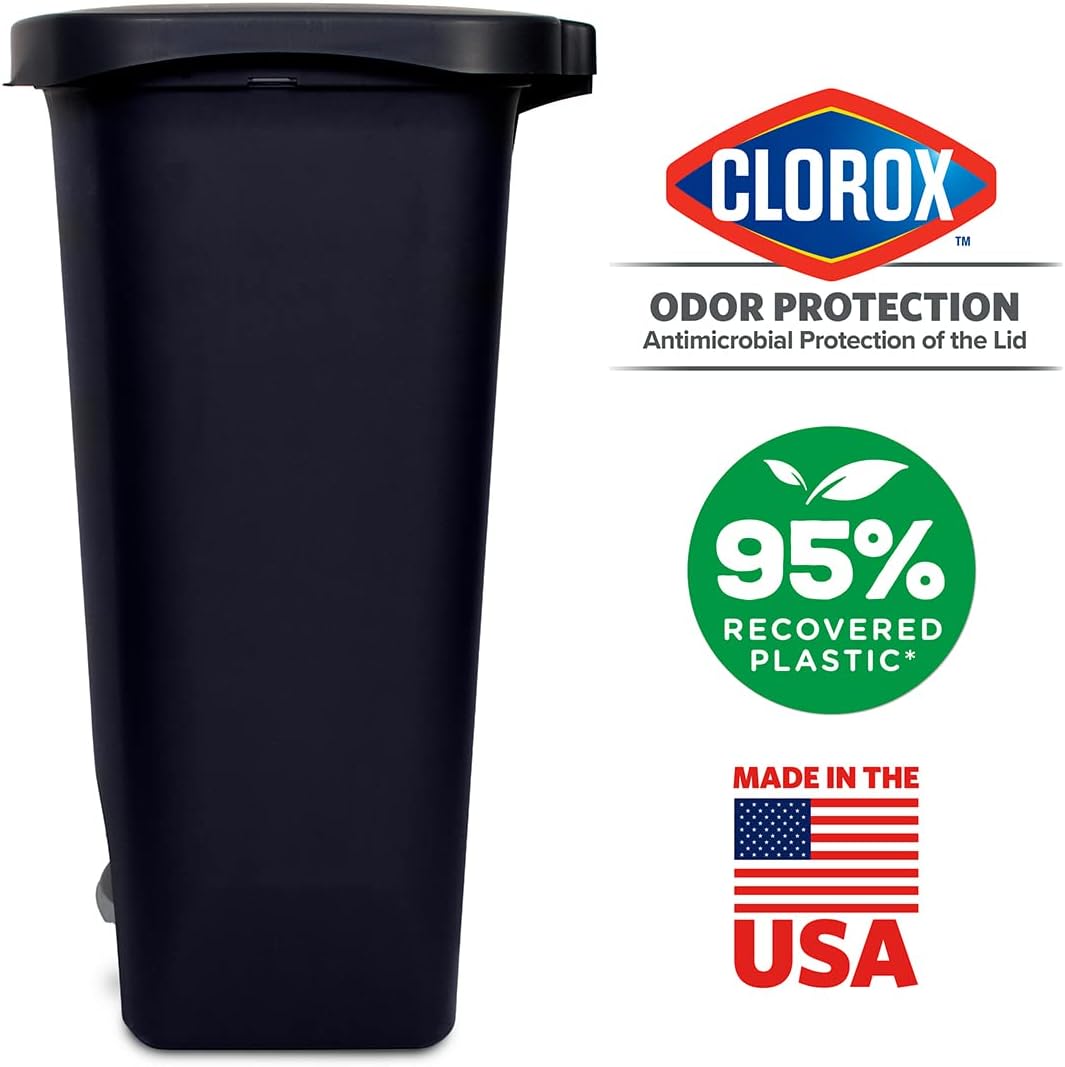 13 Gallon Plastic Kitchen Trash Can with Step Pedal, Matte Black E660