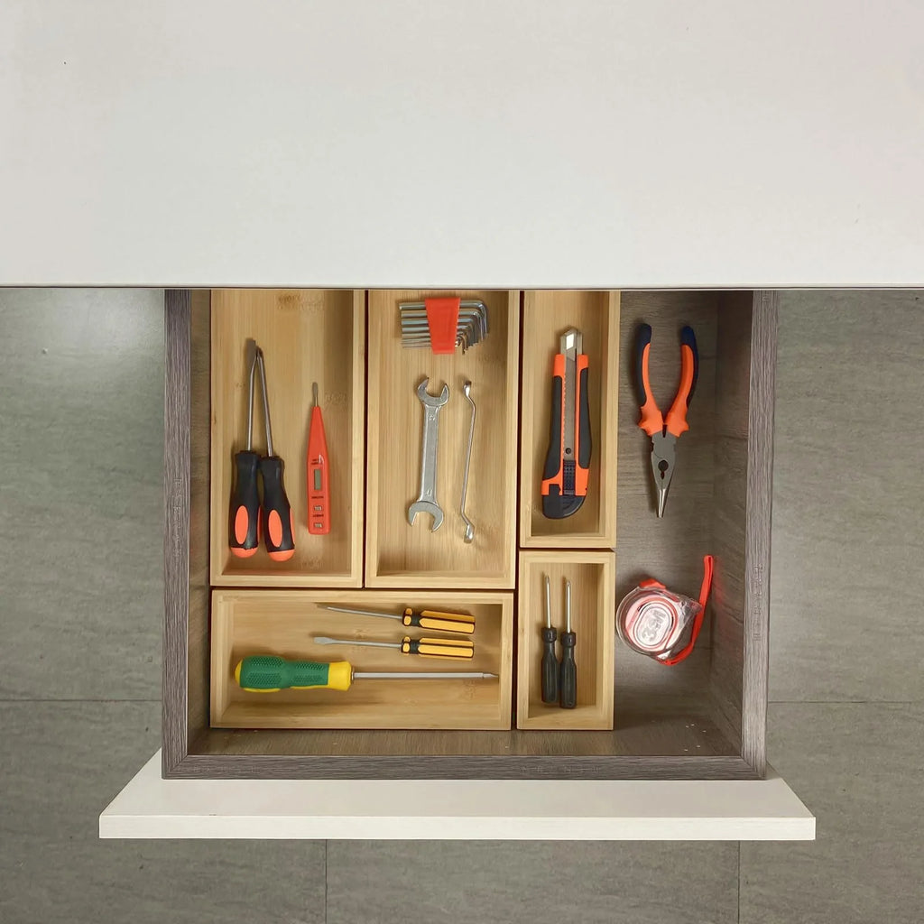 Bamboo Drawer Dividers, Adjustable Wood Organizer Trays T4559