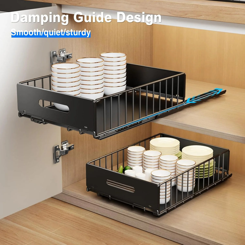 Pull Out Cabinet Organizer, Slide Out Drawers, Peel and Stick, Heavy Duty Shelves H68748