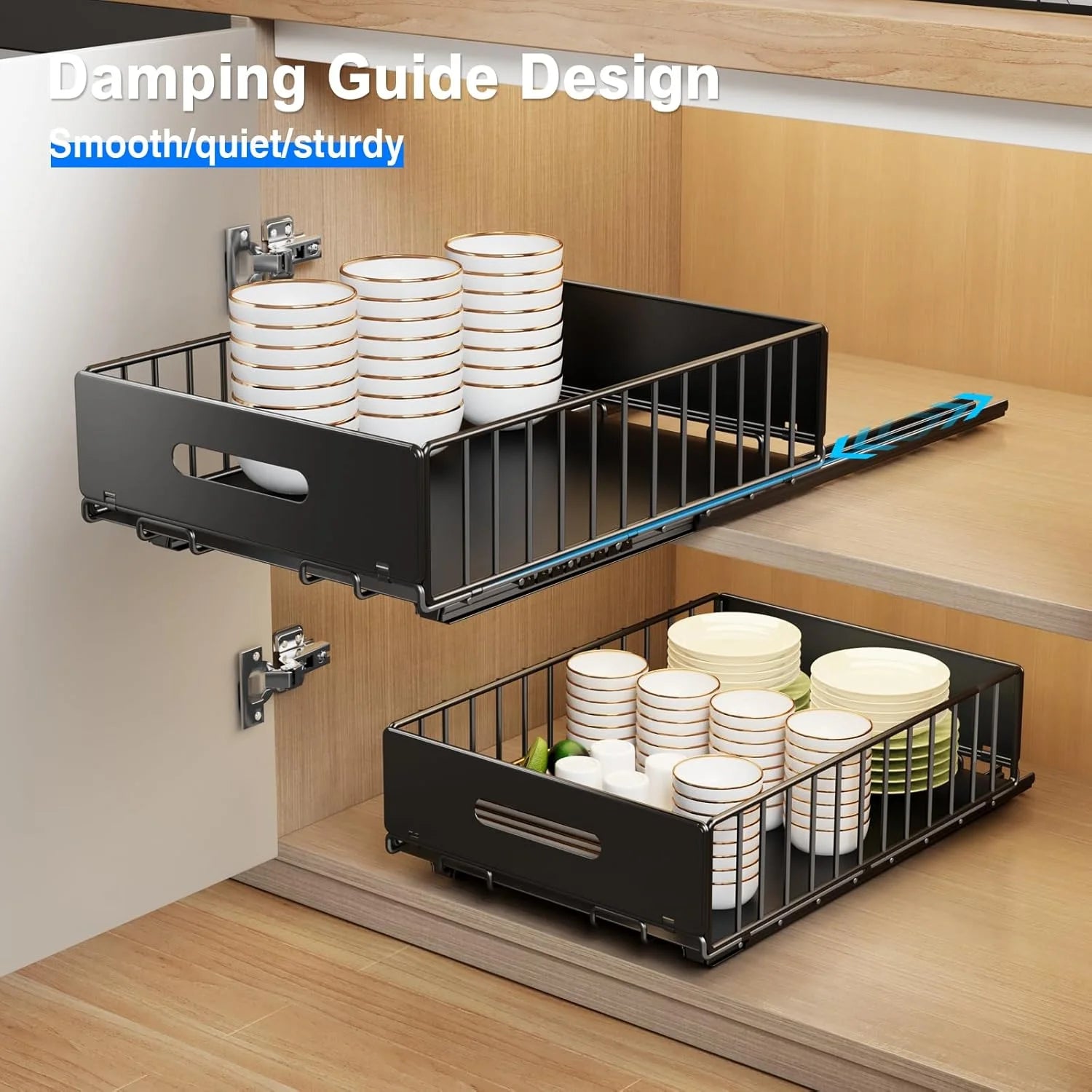 Pull Out Cabinet Organizer with 8 Dividers, 21.8" Deep, Black C252300