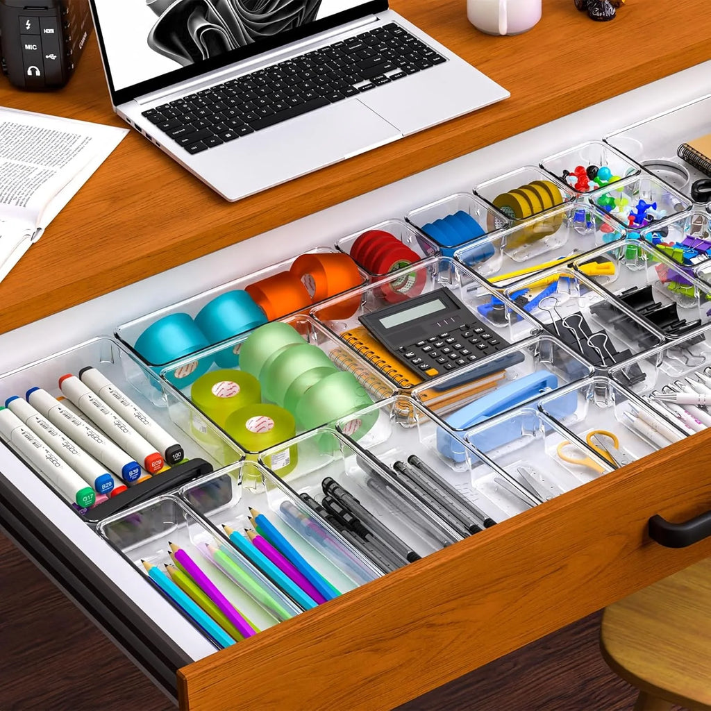 Clear Plastic Drawer Organizer Set, 4 Sizes for Bathroom, Office, Kitchen M3856
