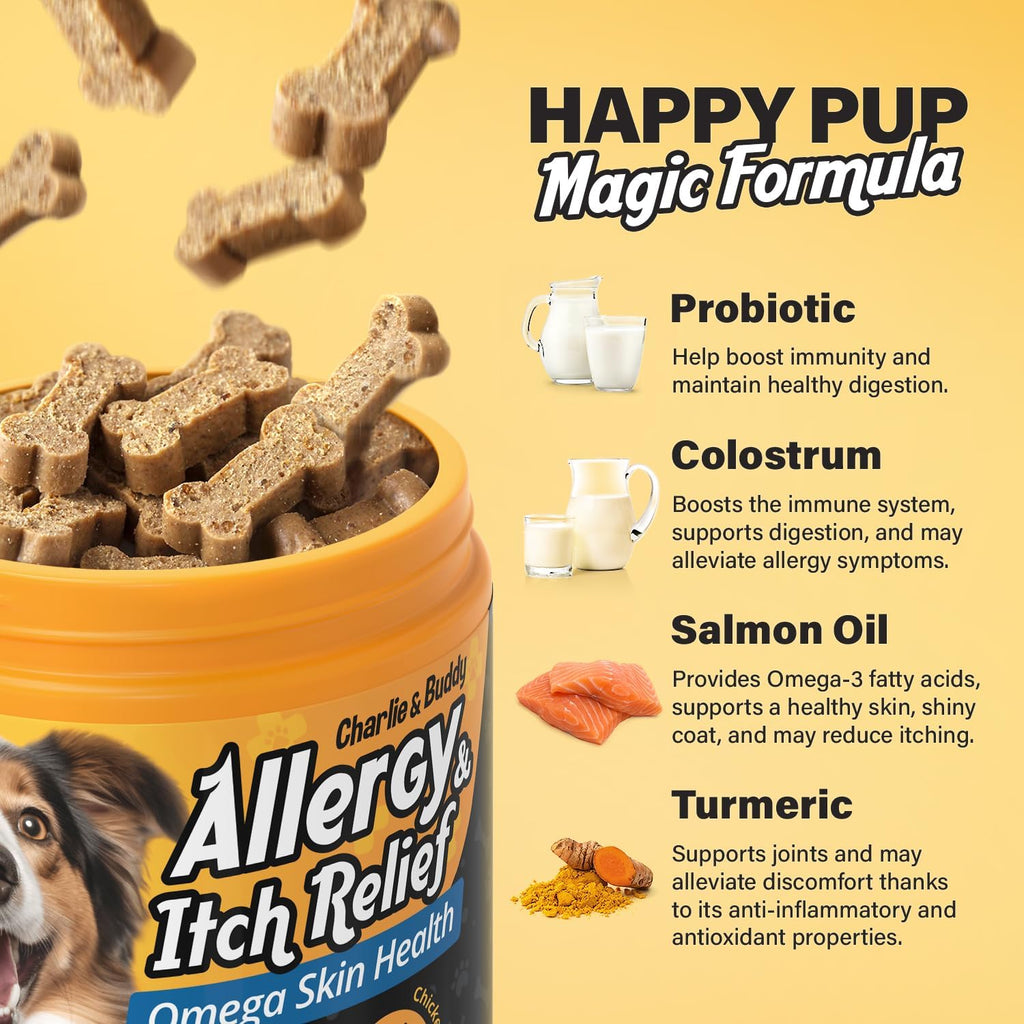 Dog Allergy Chews with Omega 3 and Probiotics, Chicken Flavor M8558