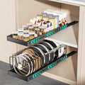 2 Pack Pots and Pans Organizer Under Cabinet, Expandable Pull Out Cabinet Organizer with 10 Adjustable Dividers, Slide Out Pot and Pan Holder for Kitchen Drawers