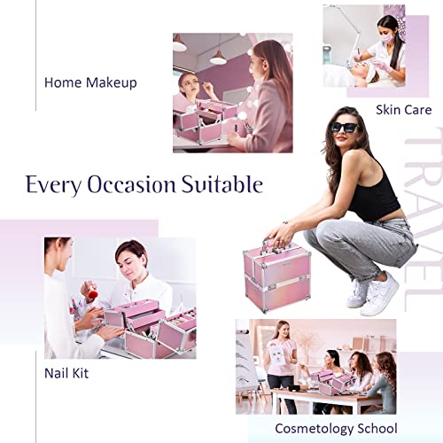 Makeup Train Case Portable Cosmetic Organizer with 4 Trays H982978
