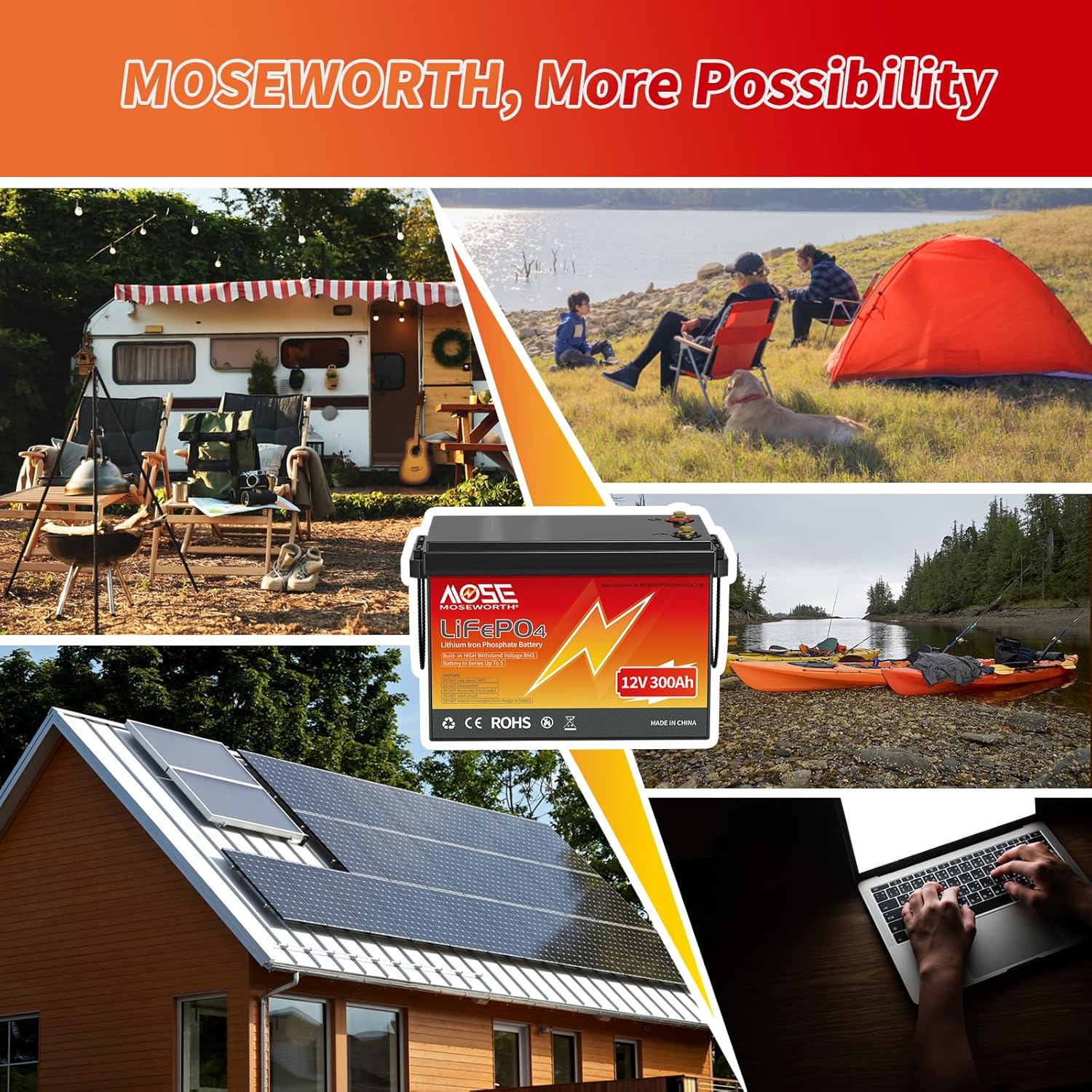 12V 300Ah LiFePO4 Battery with 200A BMS for RV Solar Marine H921302