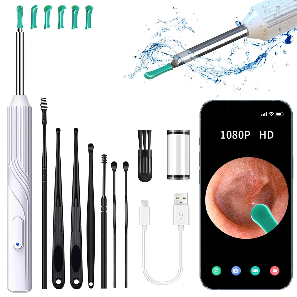 Ear Wax Removal Tool Camera with 8 Pcs Ear Set, Ear Cleaner with Camera, Ear Camera Wax Removal with1080P HD Otoscope Camera and 6 LED Lights, Ear Cleaner with 6 Ear Spoon for iOS & Android